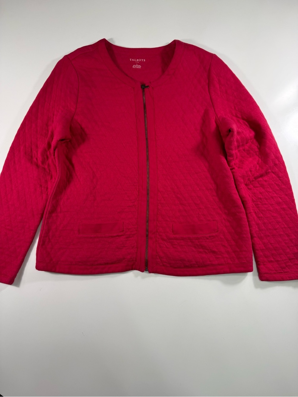 Talbots Deep Raspberry Zip-Front Quilt Sweatshirt - Picture 2 of 7